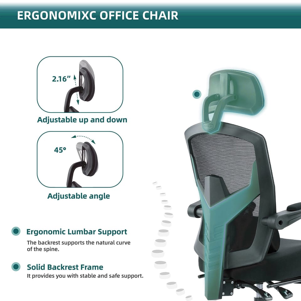 Retractable Footrest Ergonomic Swivel Office Chair With Lumbar Support Pillow, product photo