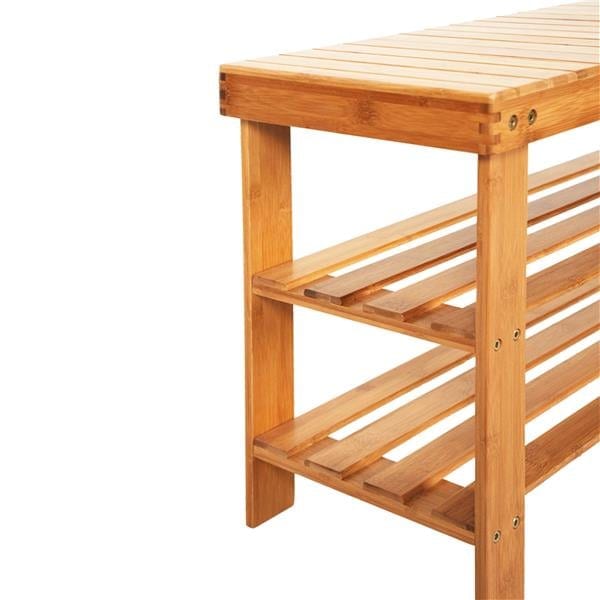 90cm Bar Shaped Shoe Changing Stool And Shoe Rack In Natural Wood Color, product photo