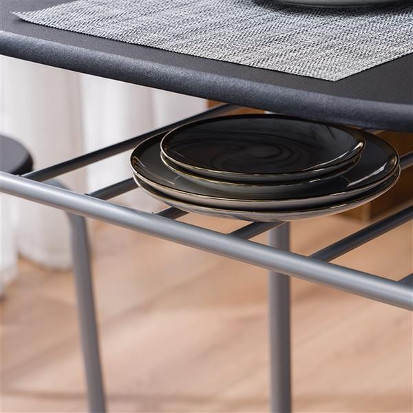 Black PVC Breakfast Table With One Table And Two Chairs, product photo
