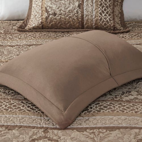 5 Piece Reversible Jacquard Bedspread Set Brown Gold Queen, product photo