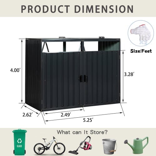Garbage Bin Shed Stores 2 Trash Cans Metal Outdoor Bin Shed For Garbage, product photo