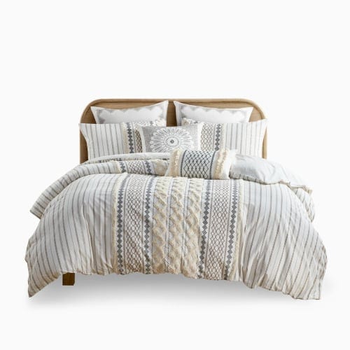 Full Queen Cotton Printed Duvet Cover Set With Chenille, product photo