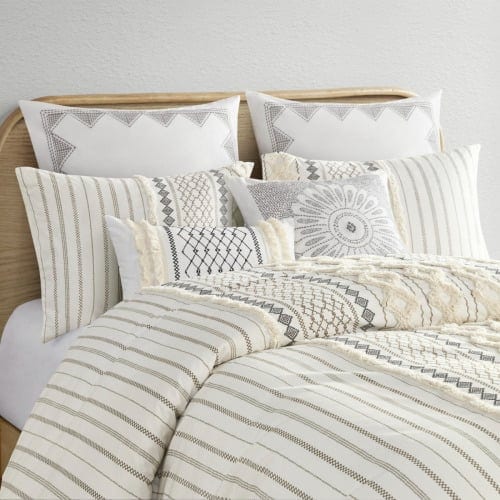 King Cal King Cotton Printed Duvet Cover Set With Chenille, product photo