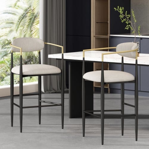 Barstools Set Of 2, Counter Height Upholstered Bar Stools With Back For Kitchen, product photo