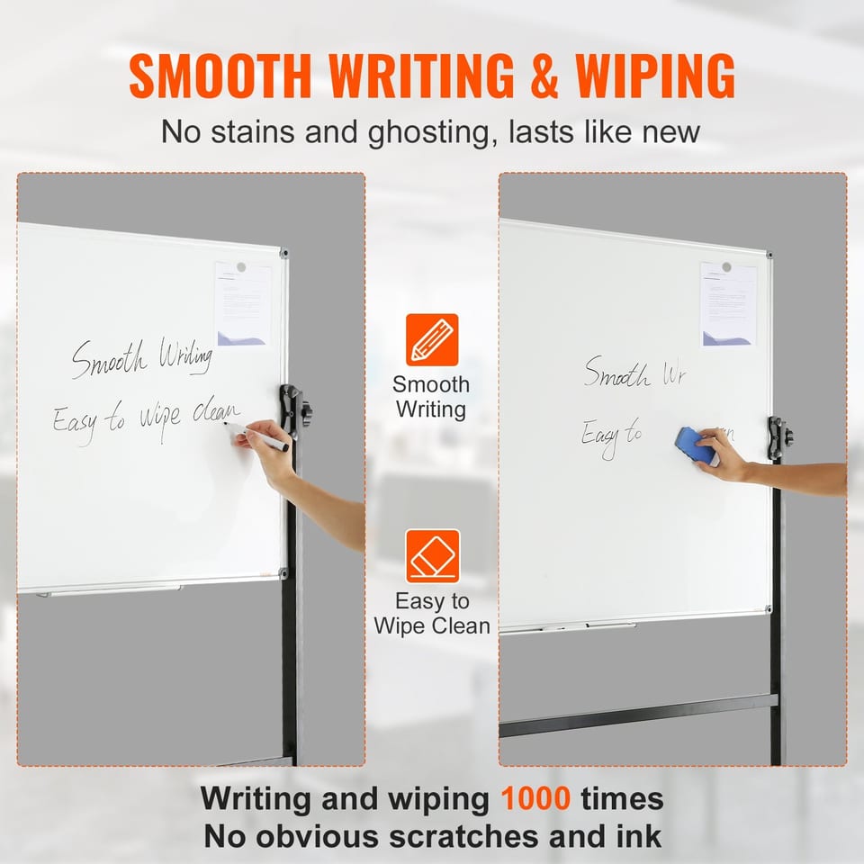 VEVOR Rolling Whiteboard, 48x32 Inch Double-Sided Magnetic Mobile Whiteboard, product photo