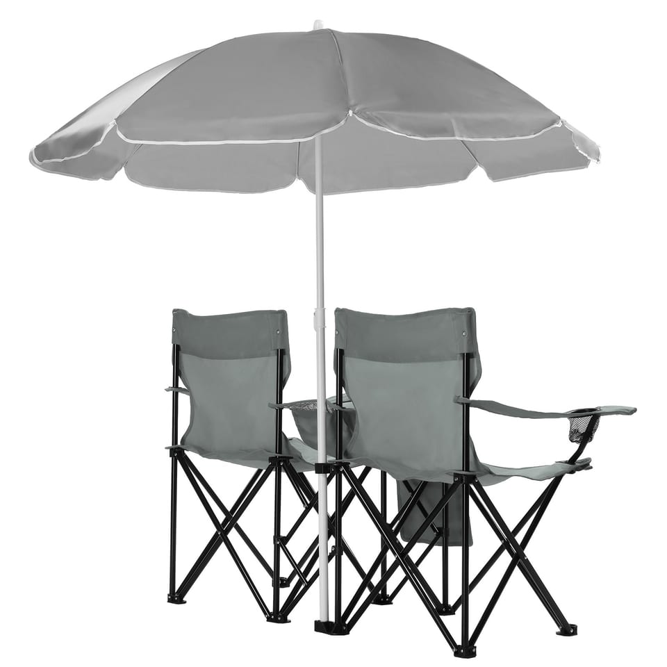 59x19.6x31in, Grey, Fishing Chair, Iron Stand, Oxford Cloth 85kg With Parasol, product photo