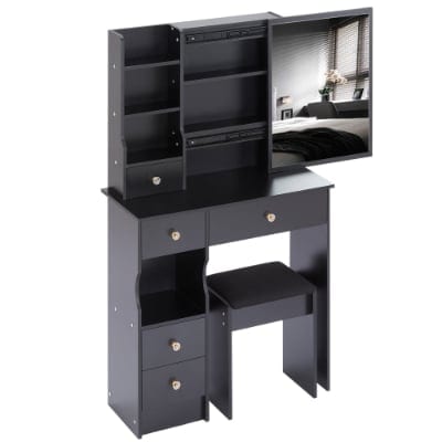 29.2 Small Space Left Drawer Desktop Vanity Table Cushioned Stool, Extra Large, product photo