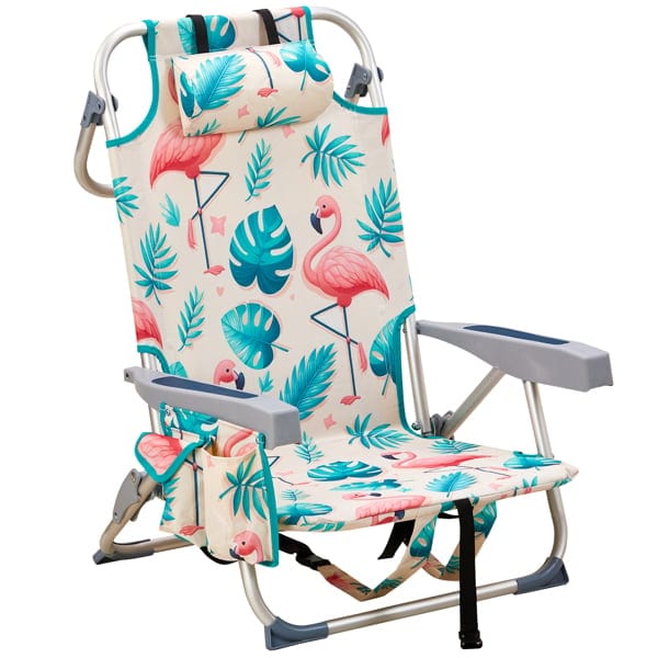 63x65x82cm, Flamingo Motif, Aluminum, Beach Chair, Oxford Cloth, product photo