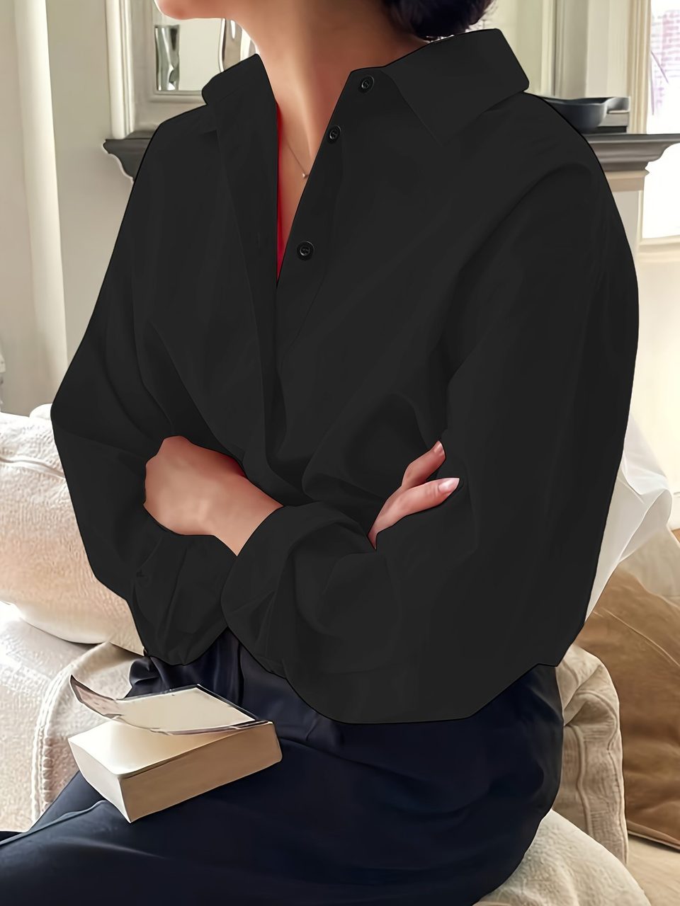 Simple Casual Long Sleeve Solid Color Shirt With Pocket, product photo