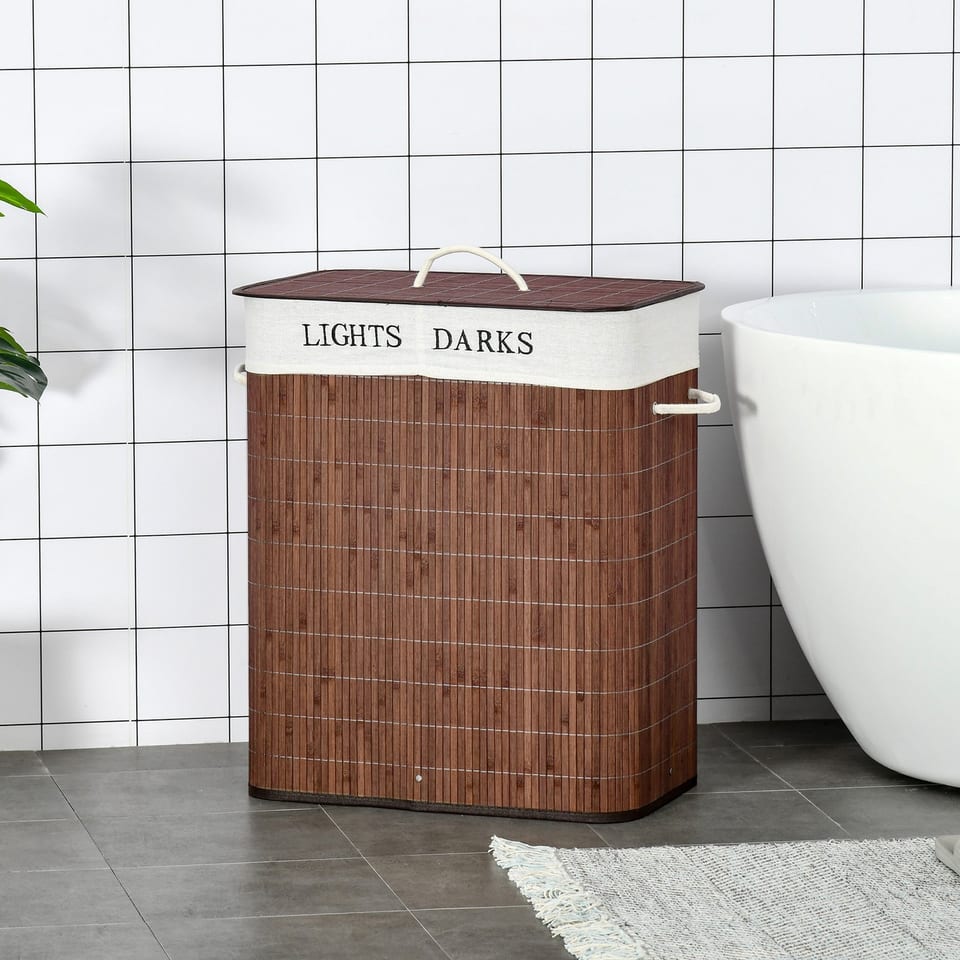 Bamboo Laundry Basket With Lid And String Handles, Collapsible Laundry Hamper, product photo