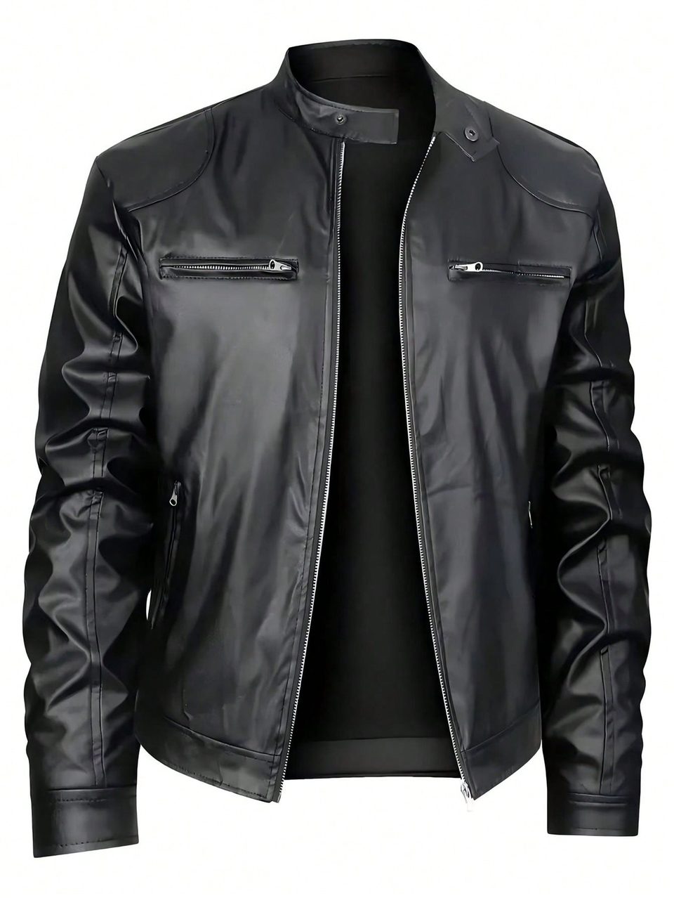 Men's Stand-up Collar Leather Jacket Business Casual Jacket, product photo
