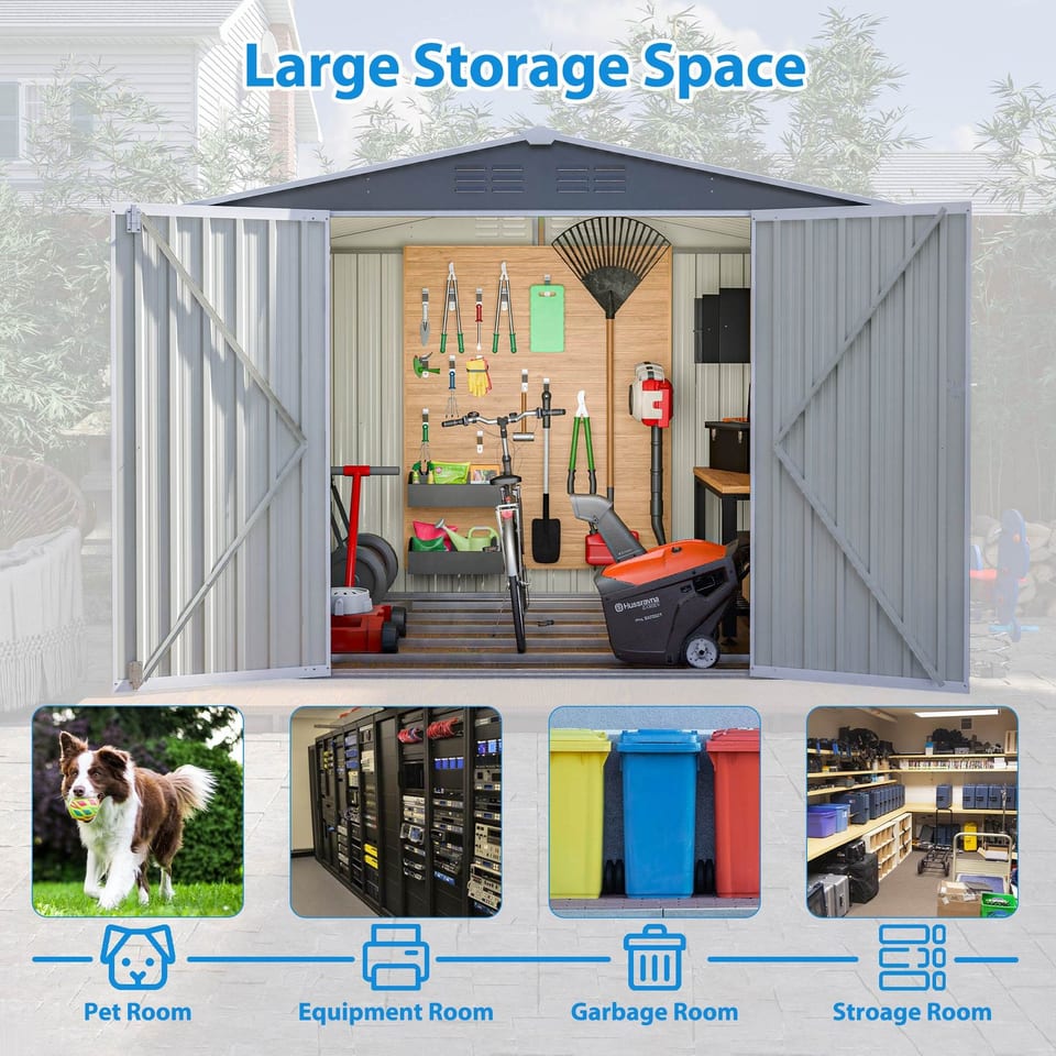 8 X 6 FT Outdoor Waterproof Garden Tool Storage Sheds With Metal Foundation, product photo