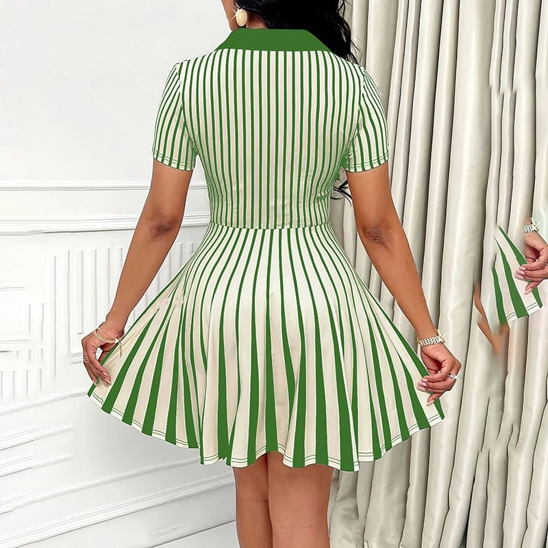 Women's Polo Dress Elegant Striped V Neck Short Sleeve A Line Dresses, product photo