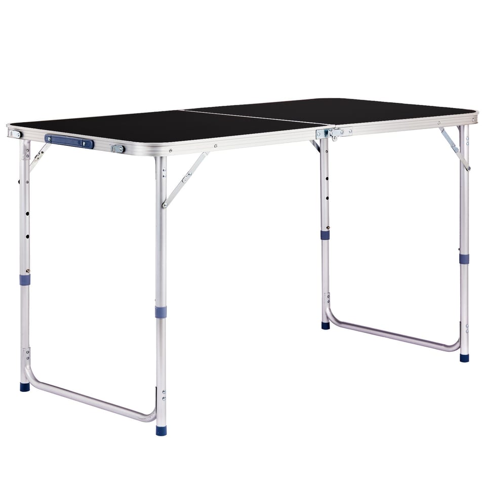 4ft Black Outdoor Folding Table Aluminum Alloy Rectangular 50kg Two Fold, product photo