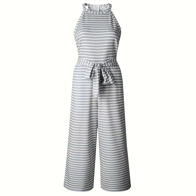 Womens Casual Striped Jumpsuits Summer Cap Sleeve Wide Leg Jumper Romper Button, product photo