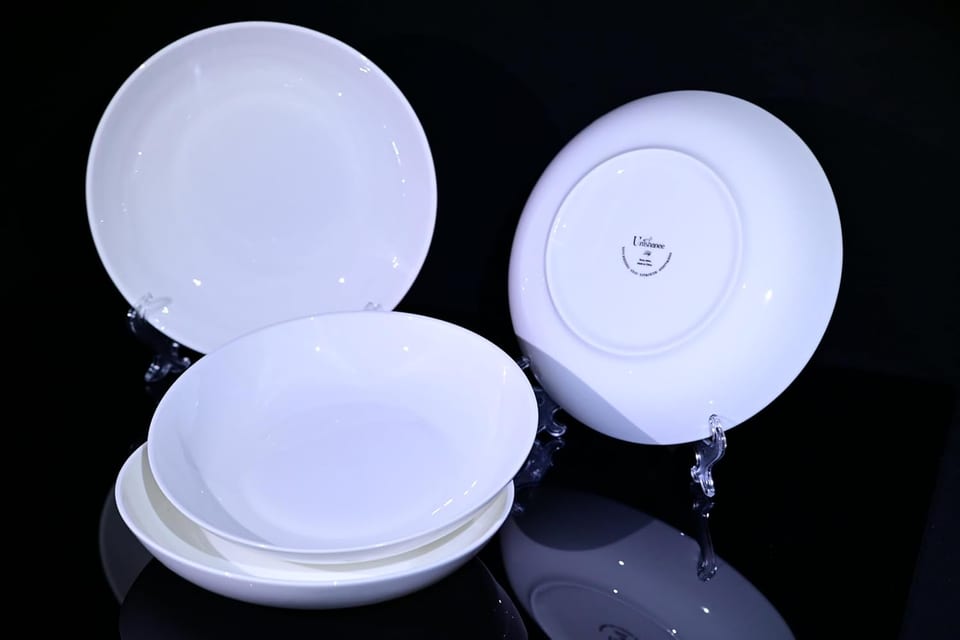 Lily Bone China Dinnerware Set, 4 Pieces, 8-inch Pasta White, Salad, Fruit Plate, product photo