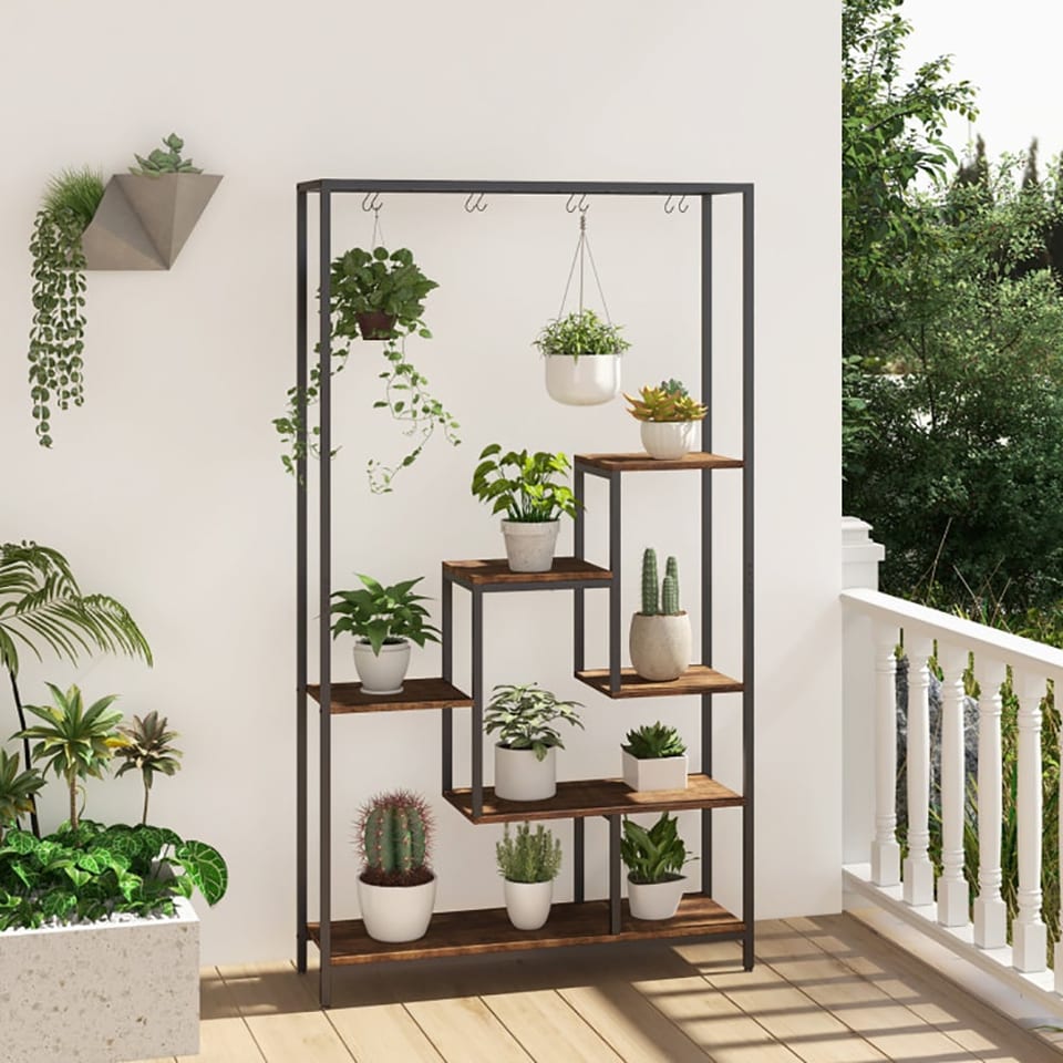 6-Tier Tall Plant Stand 71 Inch Metal Indoor Plant Shelf With 10 Hanging Hooks, product photo