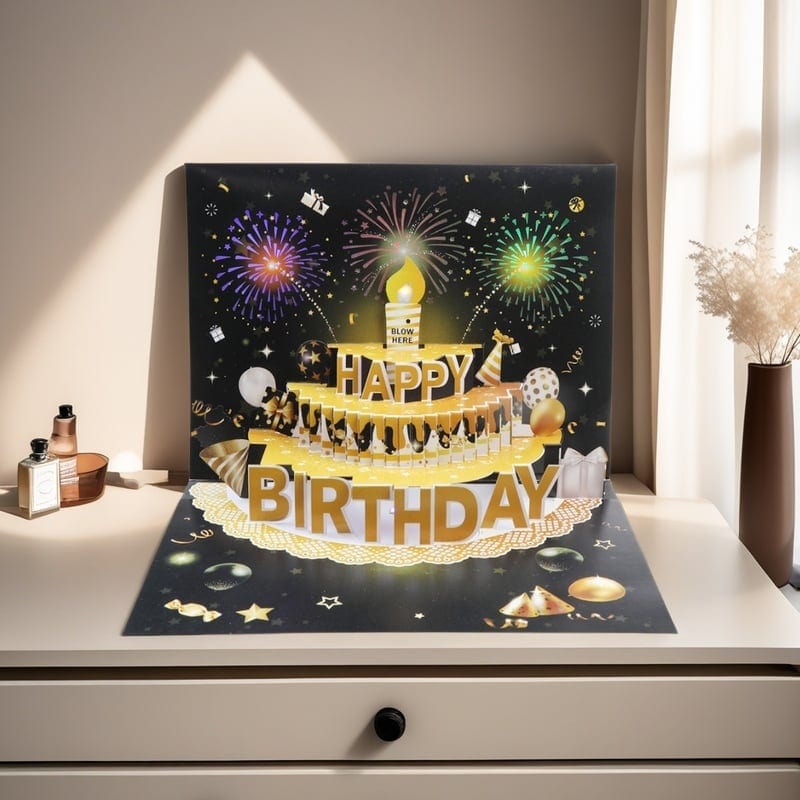 Light Music Up Card Gift Cake Happy Birthday Card With Envelope, product photo
