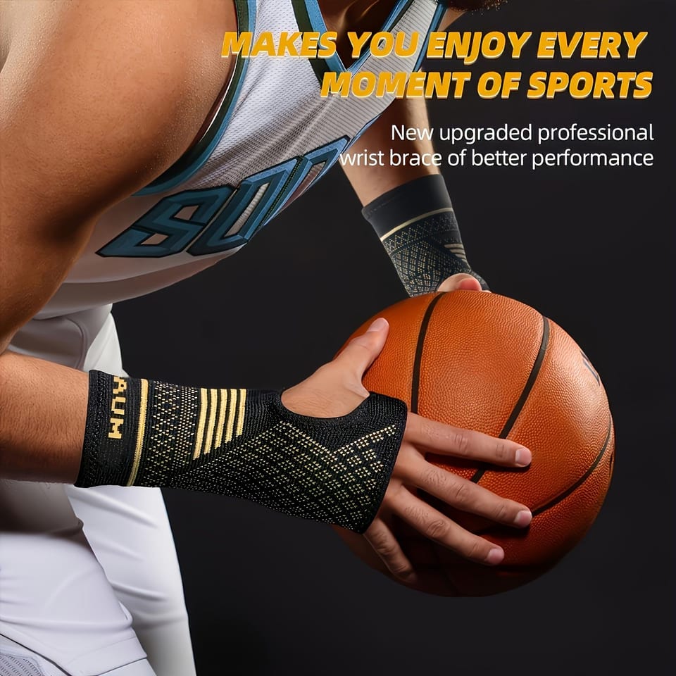 1 Pair Copper Wrist Compression Sleeves Support Brace Unisex For Sports Fitness, product photo