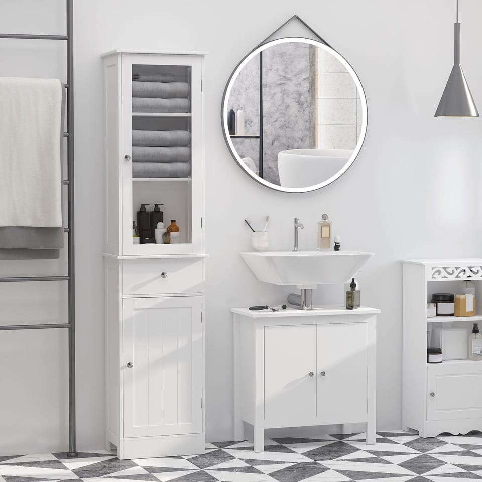 Kleankin Slim Bathroom Storage Cabinet Tall Narrow Linen Tower With Acrylic, product photo