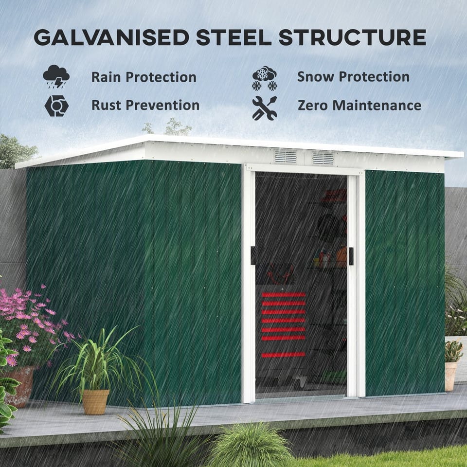 9'x4.5'x5.5' Rust Resistant Metal Garden Shed, Vented, Green White, Perfect For, product photo