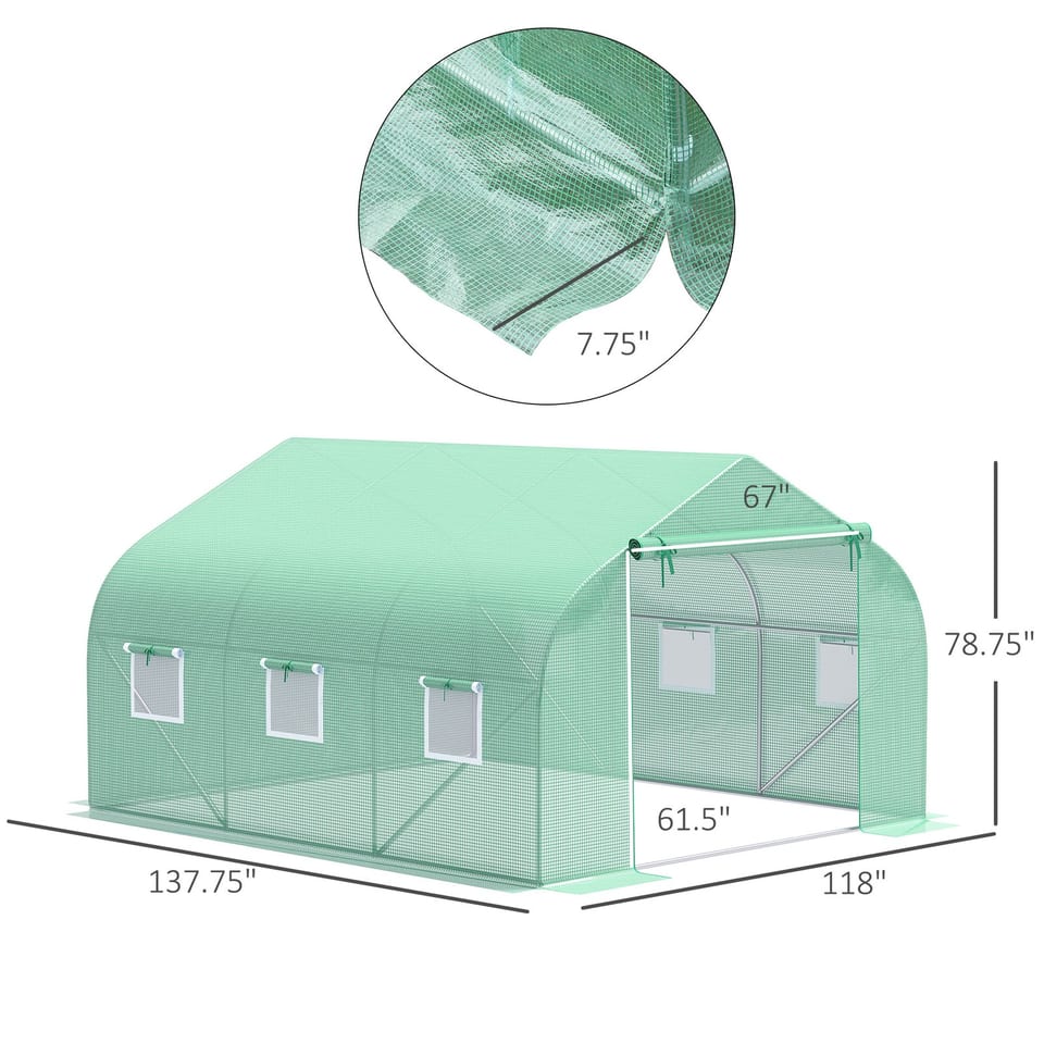 Outdoor Walk-In Tunnel Greenhouse 11.5 X 10 X 6.5 With Roll-up Windows Zippered, product photo
