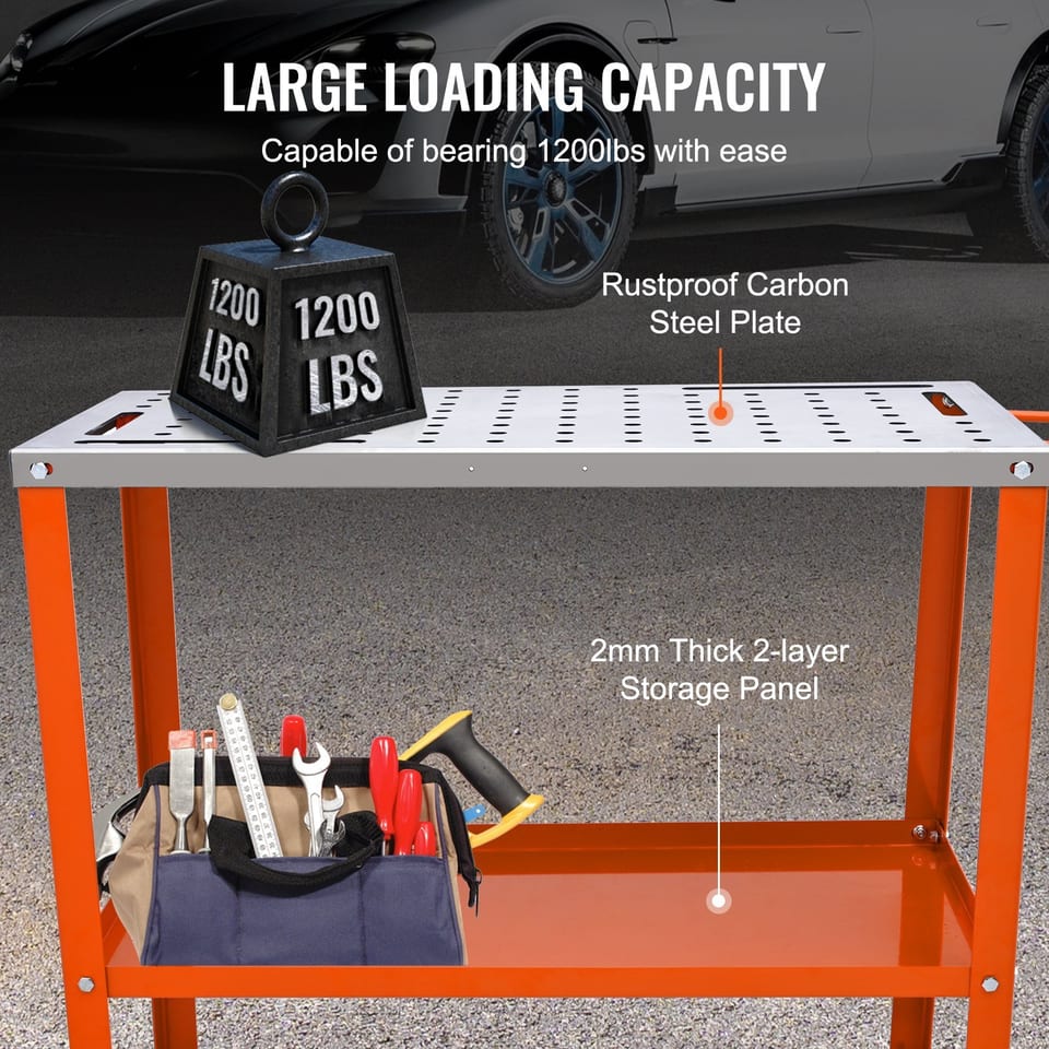 Welding Table, 1200lbs Load Capacity Steel Welding Workbench Table On Wheels, product photo