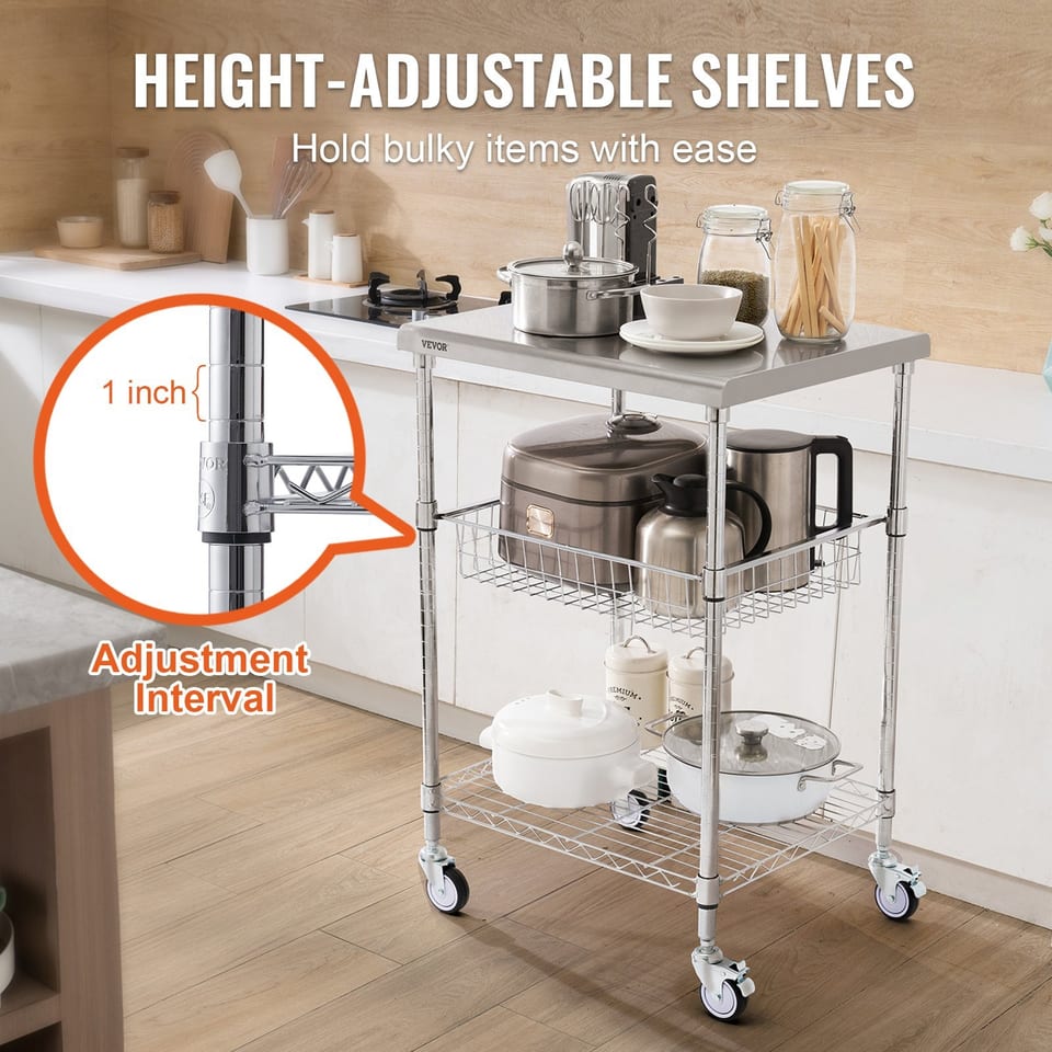 3-Tier Utility Cart Rolling Cart On Wheels 470 LBS 6 Hooks, product photo