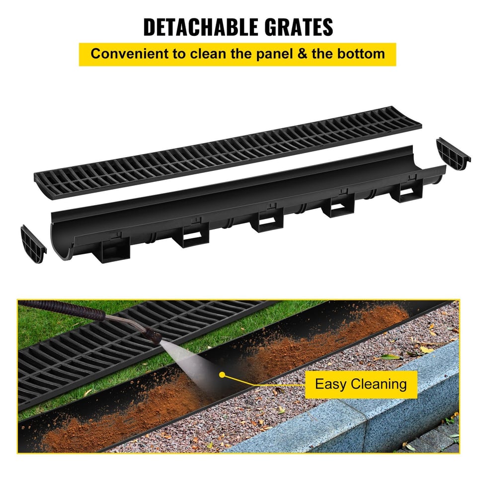 Trench Drain System, 5.7x3.1x39-Inch HDPE Drainage Trench,Channel Drain With, product photo