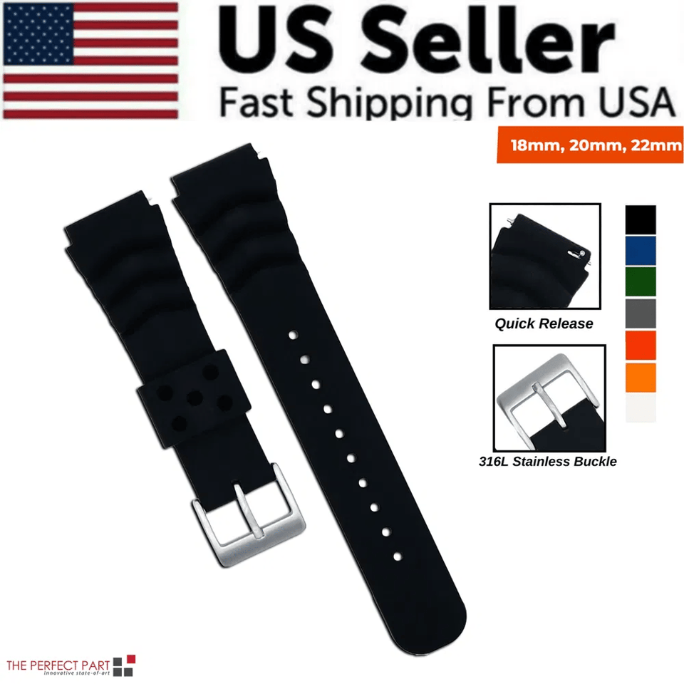 18mm 20mm 22mm Soft Silicone Watch Band Divers Replacement Strap Quick Release, product photo