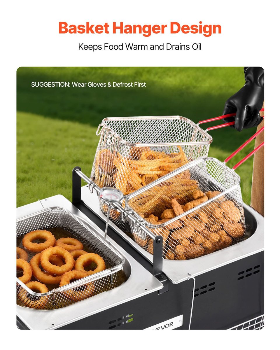 16QTx2 Outdoor Propane Deep Fryer Commercial Free Standing Cooker Two Tank, product photo