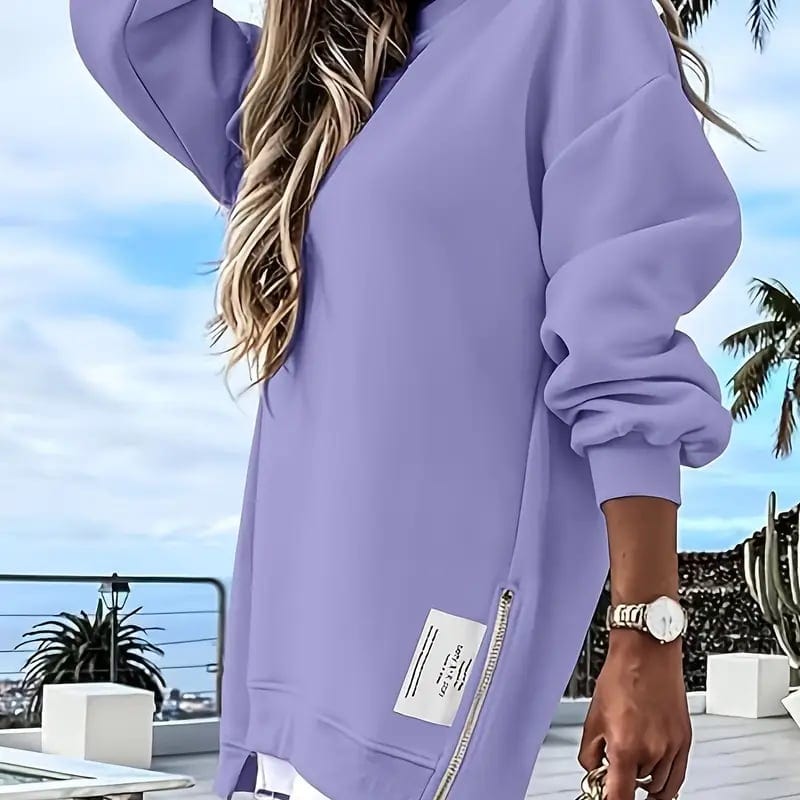 Zippered Crew Neck Sweatshirt Dress, product photo