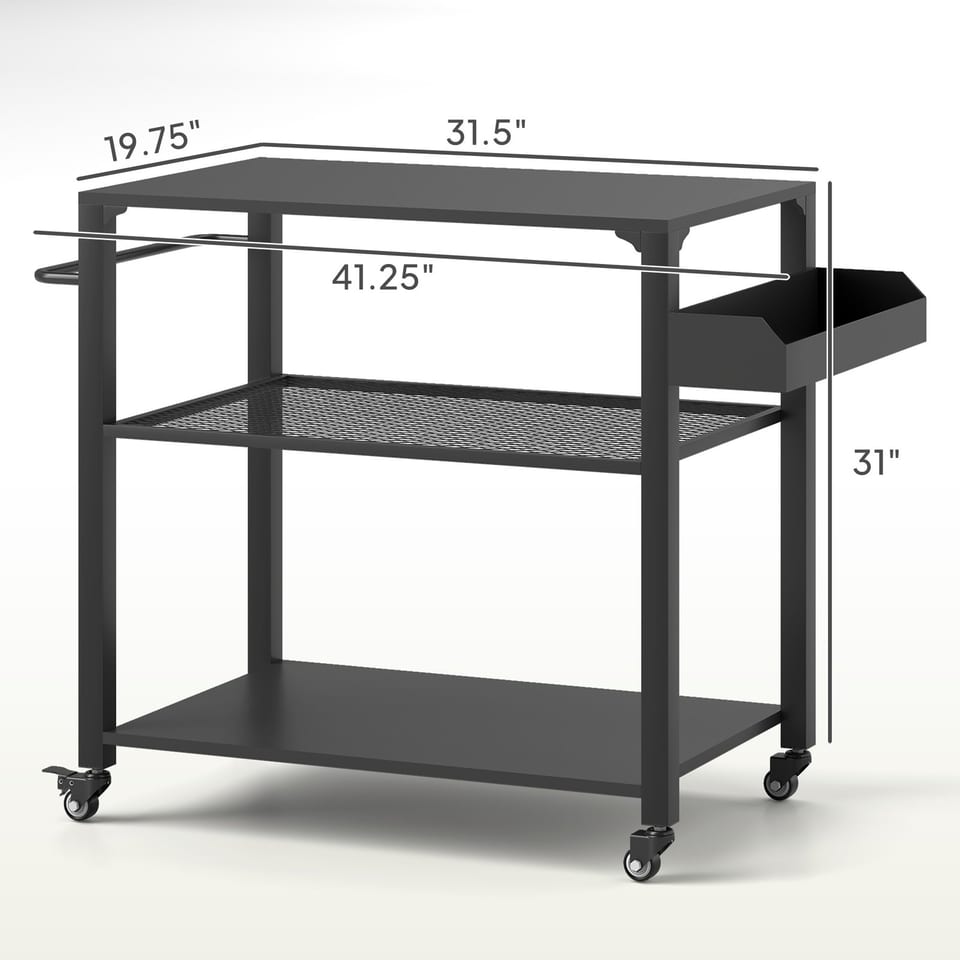 3-Tier Outdoor Grill Cart With Storage Racks, Side Handle, Movable Pizza Oven, product photo