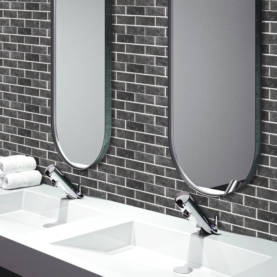 Dark Grey Textured PVC Self-adhesive Stone Marble Tiles With Smooth Surface And, product photo