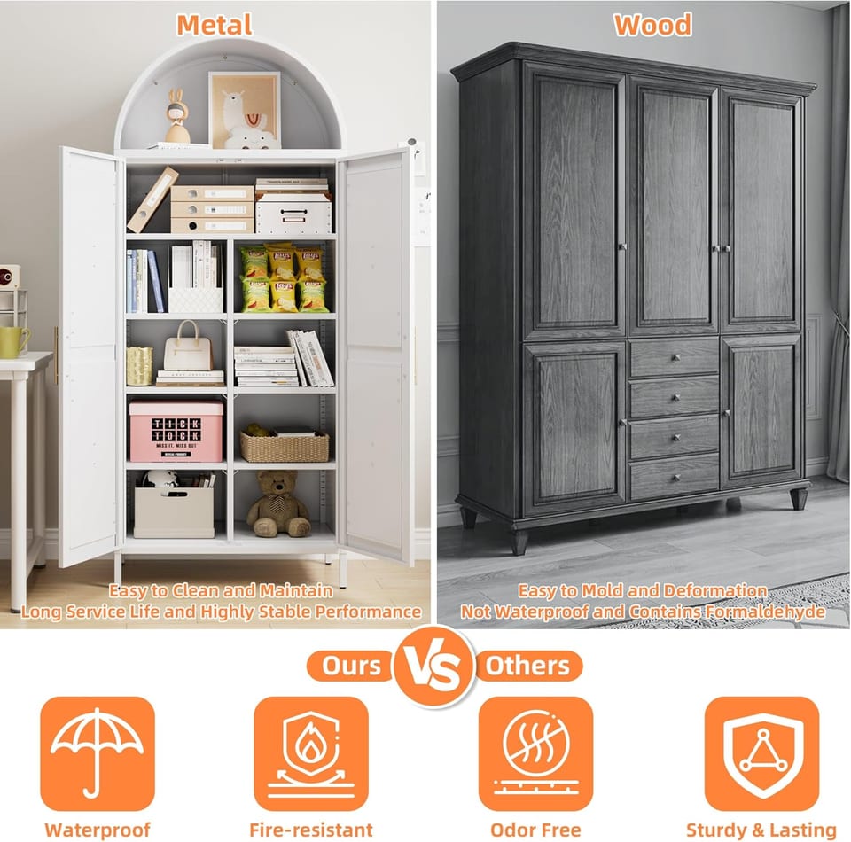 Tall Kitchen Pantry Cabinet, Arched Storage Cabinet With Doors And Adjustable, product photo