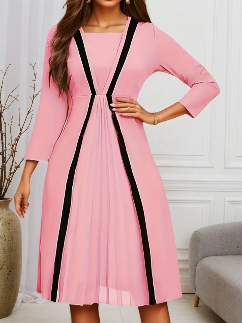 2025 Women's New Dress, Color Blocked Artificial Double Tube Dress, Seven, product photo