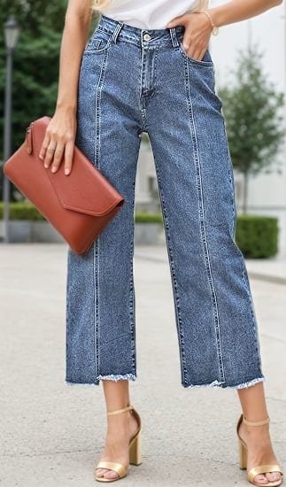 New Women’s Fashionable Casual Plus Size Jeans, High Waist Wide Leg 7-inch, product photo