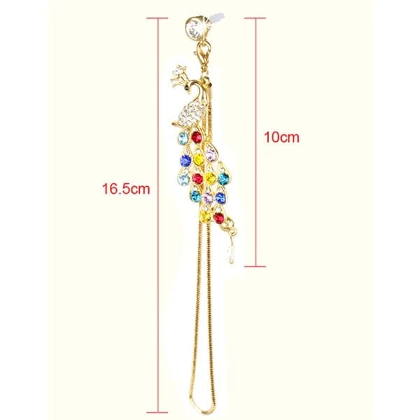 Colorful Crystal Diamond Peacock Dust Cap Pendant For Cell Phone 3.5mm Jack, product photo