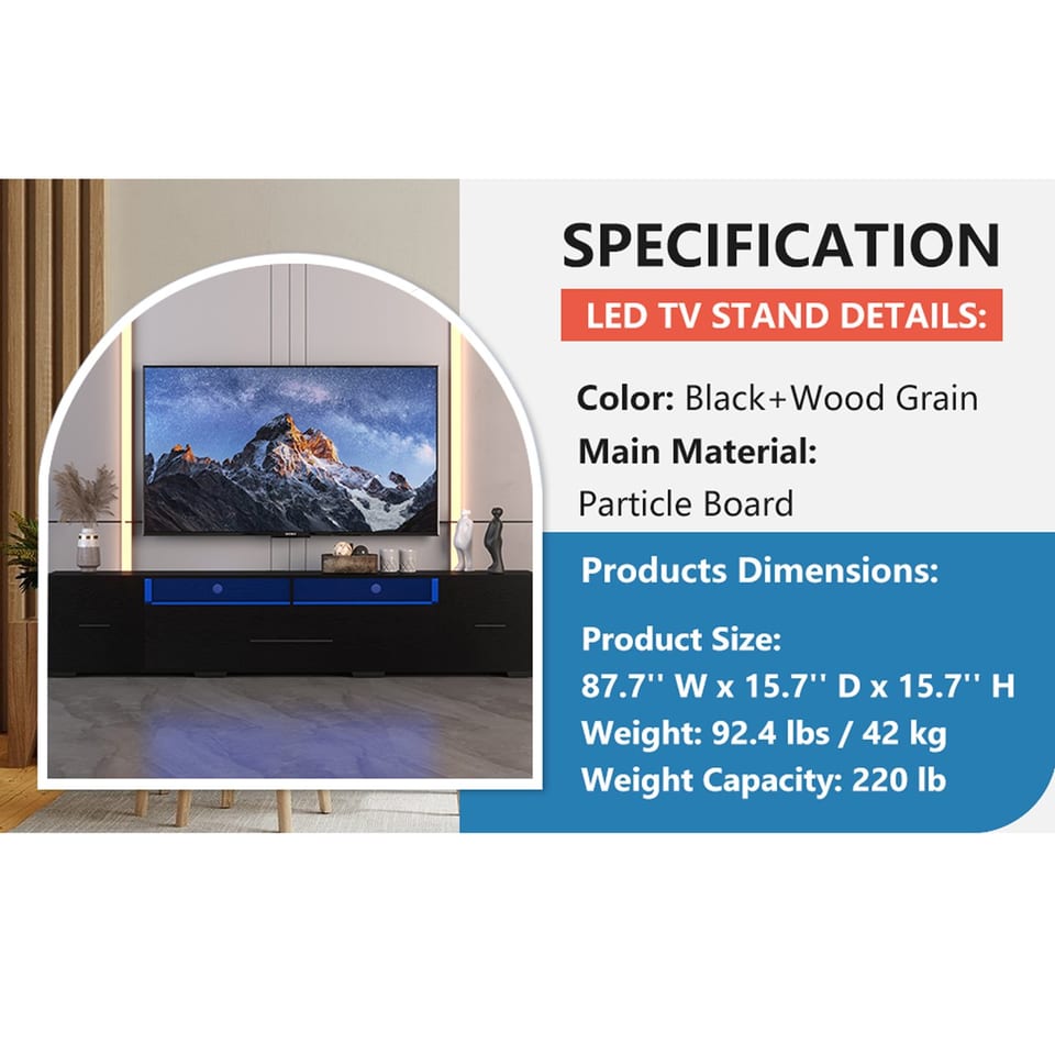 TV Console With Storage Cabinet Modern Entertainment Center 31 Modes Changing, product photo