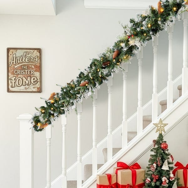 2 Pack 9FT Pre-lit Snow Flocked Christmas Garland, Lighted Artificial Xmas, product photo