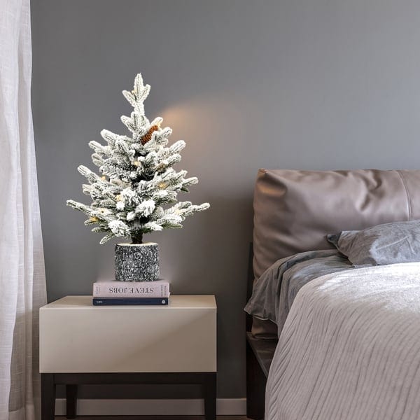 Artificial 2ft Decorated Flocking Basin Tree With 189 PE PVC Mixed Branch Tips, product photo