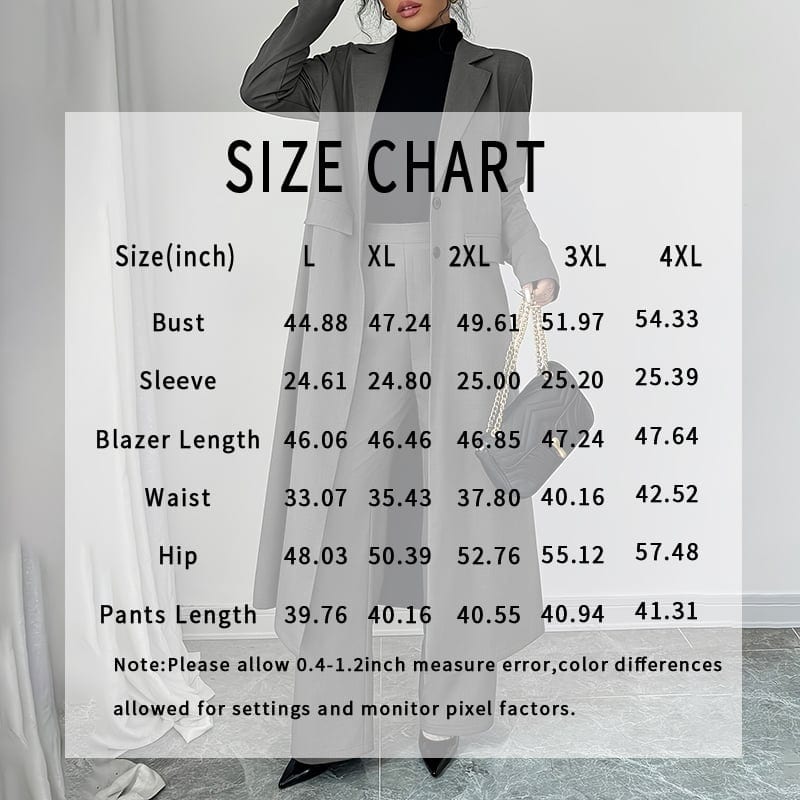 Women's 2 Piece Suit Set, Long Blazer Jacket And Straight Leg Pants, Business, product photo