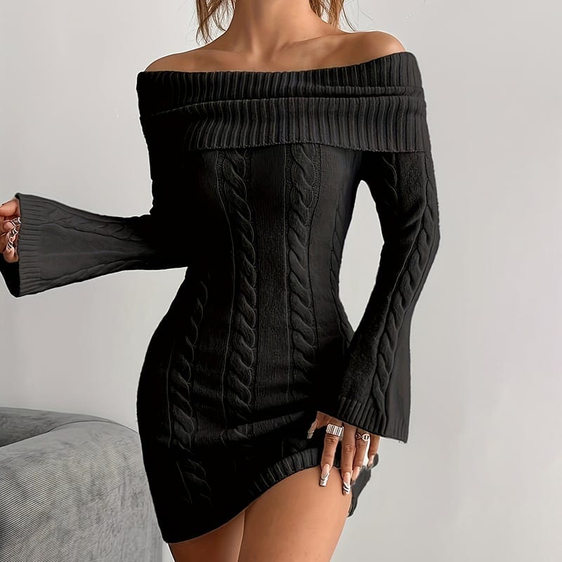 Women's Off Shoulder Bodycon Dress, Long Sleeve Mini Club Dress, Elegant Party, product photo