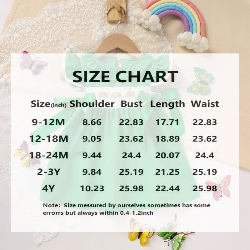 Toddler Girl's Ruffle Sleeve Dress Rainbow Embroidery & Bow Detail With Back, product photo