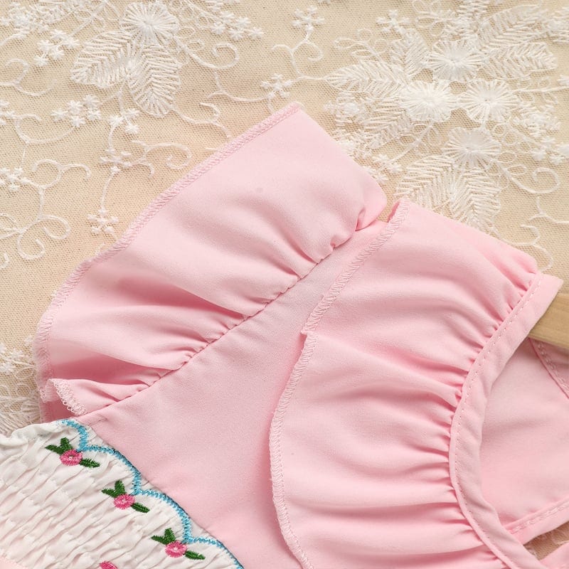 Toddler Girl's Pink Ruffle Sleeve Dress Letter Embroidery & Bow Detail With, product photo