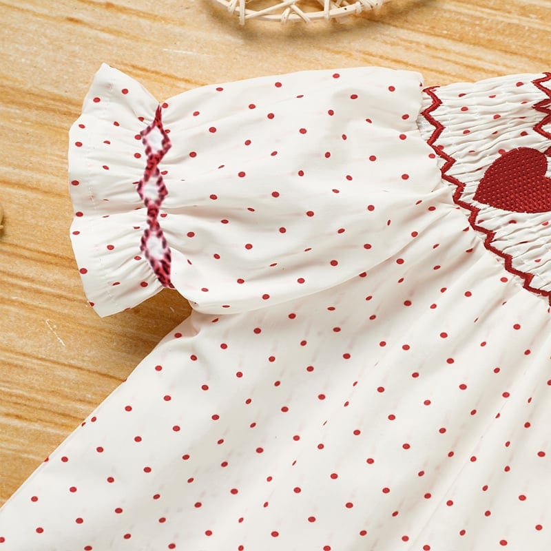 Toddler Girl's Ruffle Sleeve Dress, Heart Embroidery & Polka Dot A-Line Dress, product photo