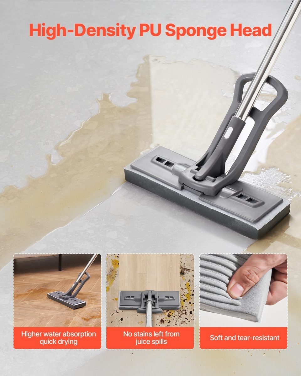 Sponge Mop, High-Density PU Sponge Mop With 1 Pcs Sponge Mop Replacement , Easy, product photo