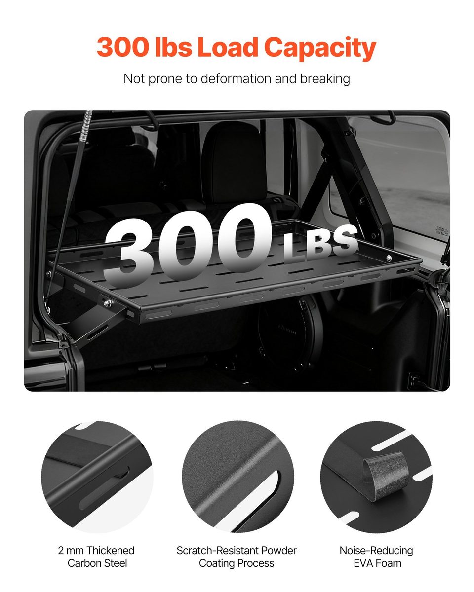 Rear Trunk Cargo Rack, For 2007-2024 Wrangler JK, 300 Lbs Capacity, Carbon, product photo