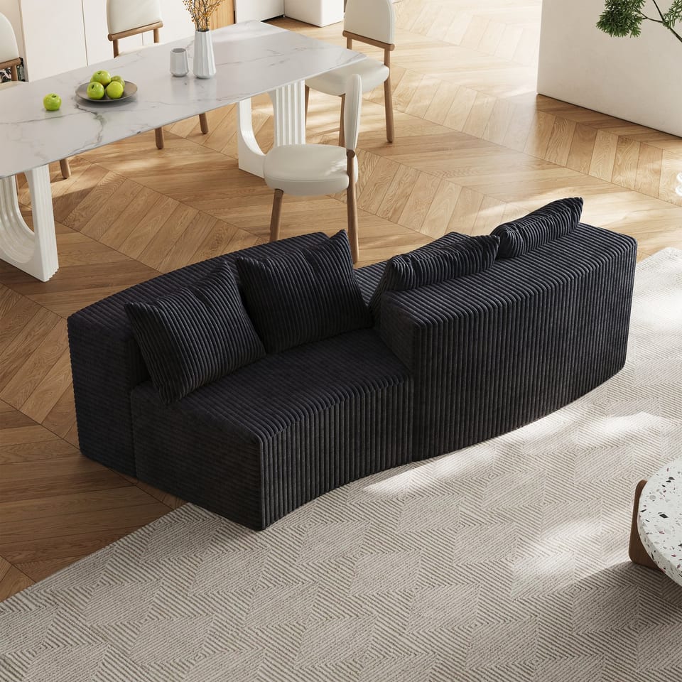 Corduroy Curved Sectional Sofa With Four Pillows,Curved Symmetrical Modular, product photo
