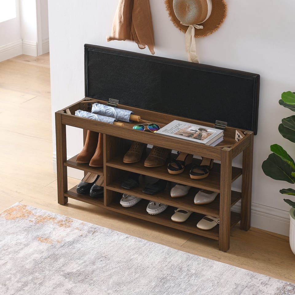 A Height-adjustable Long Shoe-changing Bench,made Of Natural Rubberwood,comes, product photo